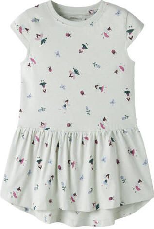 NAME IT MINI A-lijn jurk mintgroen Meisjes Katoen Ronde hals All over print