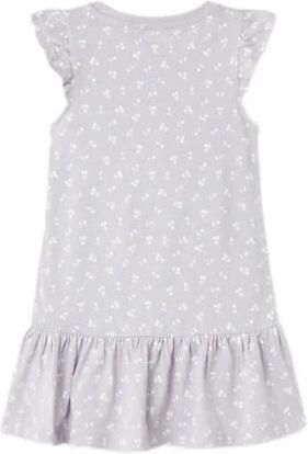 Name it MINI A-lijn jurk NMFVIDA met all over print en ruches lila wit Paars Meisjes Katoen Ronde hals 104