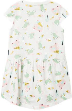 Name it MINI A-lijn jurk NMFVIGGA met all over print wit multicolor Meisjes Katoen Ronde hals 110