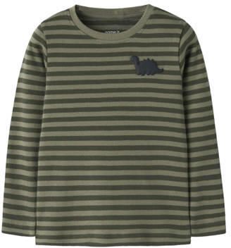 NAME IT MINI aansluitende gestreepte longsleeve olijfgroen Jongens Katoen Ronde hals