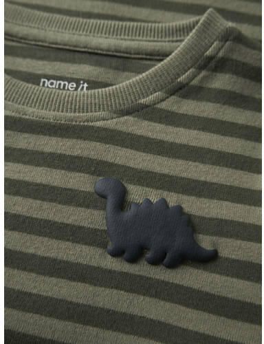 NAME IT MINI aansluitende gestreepte longsleeve olijfgroen Jongens Katoen Ronde hals - Foto 2
