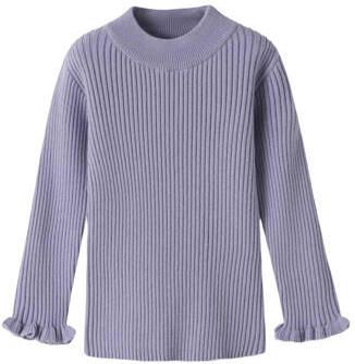 NAME IT MINI aansluitende longsleeve met ruches paars Meisjes Viscose Ronde hals