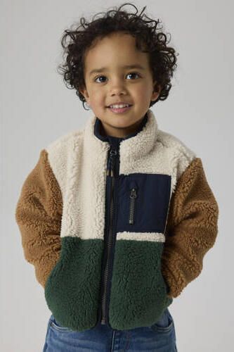 NAME IT MINI fleecevest groen Jongens Polyester Opstaande kraag Meerkleurig