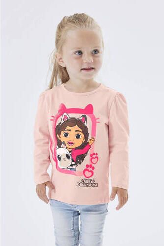 Name it MINI Gabby Cats longsleeve NMFNESSIE met printopdruk lichtroze Meisjes Stretchkatoen Ronde hals 104