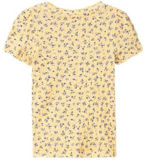 Name it MINI gebloemd T-shirt NMFJAIDA geel lila Meisjes Biologisch katoen Ronde hals 80