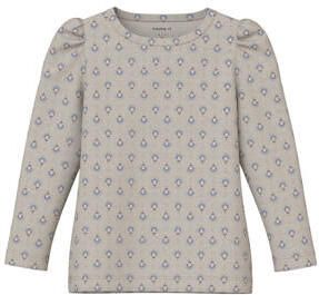 NAME IT MINI gebloemde longsleeve beige Meisjes Stretchkatoen Ronde hals