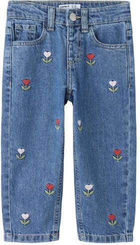 NAME IT MINI gebloemde mom jeans met borduursels mediumblauw Meisjes Denim