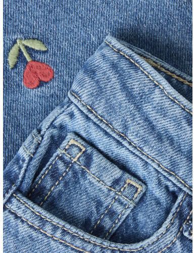 NAME IT MINI gebloemde mom jeans met borduursels mediumblauw Meisjes Denim - Foto 3