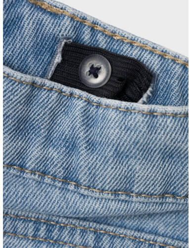 Name it MINI gebloemde mom jeans NMFBELLA light blue denim Blauw Meisjes Katoen 110 - Foto 3