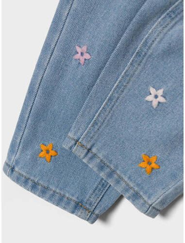 Name it MINI gebloemde mom jeans NMFBELLA light blue denim Blauw Meisjes Katoen 110