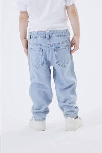 Name it MINI gebloemde mom jeans NMFBELLA light blue denim Blauw Meisjes Katoen 110 - Foto 2