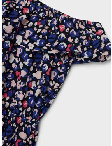 Name it MINI gebloemde playsuit NMFVINAYA donkerblauw roze wit Meisjes Polyester Boothals 104 - Foto 2
