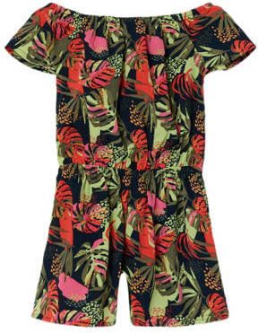 Name it MINI gebloemde playsuit NMFVINAYA groen donkerblauw roze Meisjes Polyester Boothals 104 - Foto 2