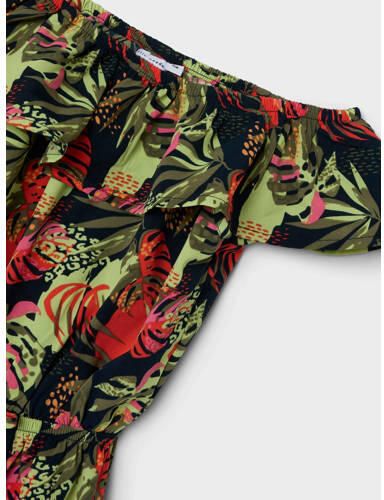 Name it MINI gebloemde playsuit NMFVINAYA groen donkerblauw roze Meisjes Polyester Boothals 104