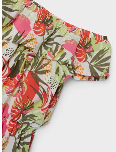 Name it MINI gebloemde playsuit NMFVINAYA groen rood wit Meisjes Polyester Boothals 104