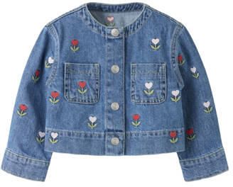 NAME IT MINI gebloemde spijkerjas met borduursels blauw Meisjes Denim Ronde hals