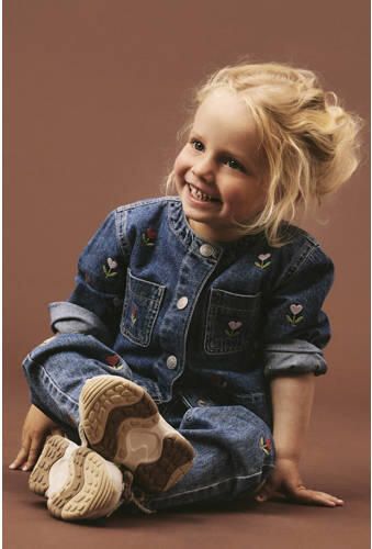 NAME IT MINI gebloemde spijkerjas met borduursels blauw Meisjes Denim Ronde hals - Foto 2