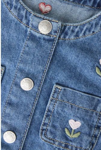 NAME IT MINI gebloemde spijkerjas met borduursels blauw Meisjes Denim Ronde hals - Foto 3
