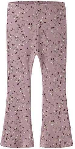 NAME IT MINI gebreide gebloemde flared legging lila Broek Paars Meisjes Stretchkatoen