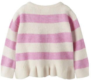 NAME IT MINI gebreide gestreepte trui met wol wit Meisjes Polyester Ronde hals - Foto 3
