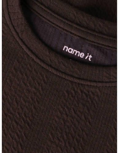 NAME IT MINI gebreide midi jurk met ruches bruin Meisjes Katoen Ronde hals - Foto 3