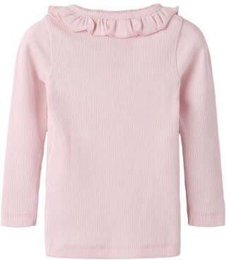 NAME IT MINI gebreide top met ruches roze Meisjes Katoen Ronde hals Effen - Foto 3