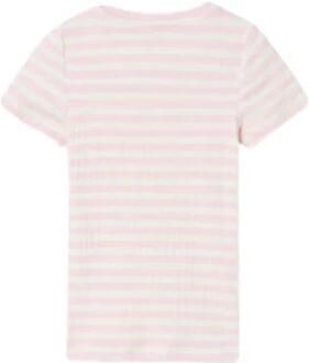 Name it MINI gestreept T-shirt NMFSURAJA lichtroze wit Meisjes Stretchkatoen Ronde hals 104