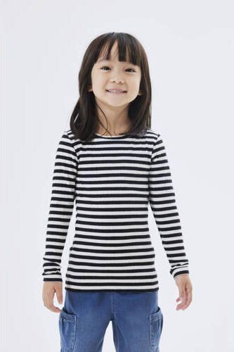 Name it MINI gestreepte longsleeve NMFSURAJA zwart offwhite Meisjes Stretchkatoen Ronde hals 104 - Foto 2