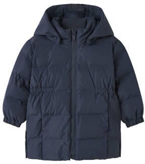 NAME IT MINI gewatteerde jas donkerblauw Meisjes Polyester Capuchon Effen