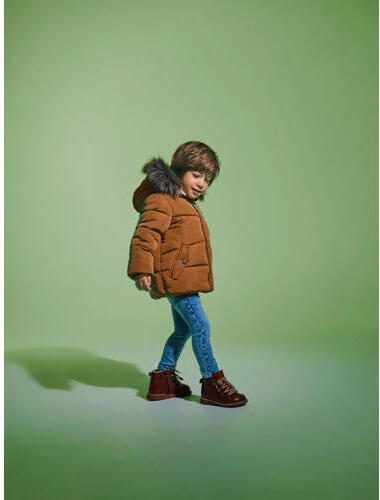 Name it MINI gewatteerde winterjas NMMMATHEW bruingeel Jongens Polyester Capuchon 110 - Foto 2