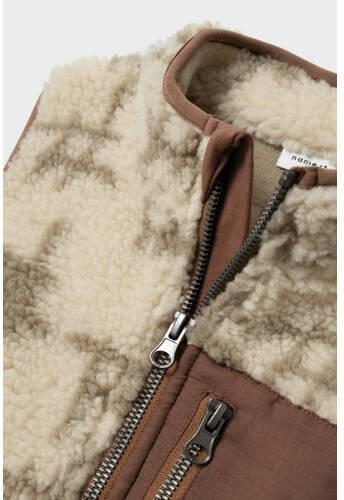 Name it MINI gilet NMMNAK met all over print beige bruin Jongens Teddy Ronde hals 122 128 - Foto 2