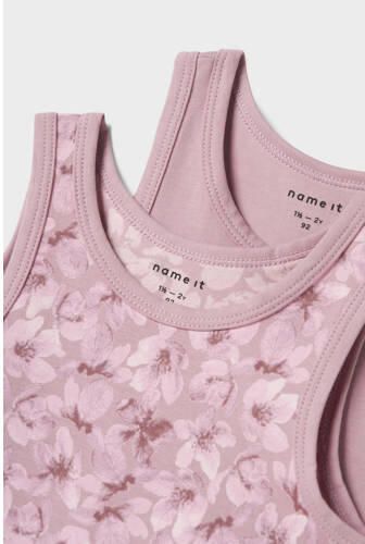 Name it MINI hemd NMFTANK TOP FLOWER set van 2 mauve Paars Meisjes Stretchkatoen Ronde hals 104