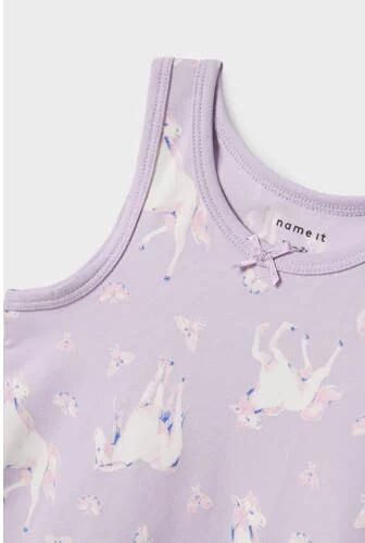 Name it MINI hemd NMFTANK TOP HORSE set van 2 lila roze Paars Meisjes Stretchkatoen Ronde hals 104
