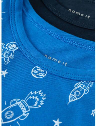 Name it MINI hemd NMFTANK TOP set van 2 blauw donkerblauw Jongens Stretchkatoen Ronde hals 104