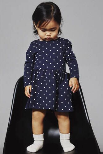 Name it MINI jurk NMFVIVIA met stippen donkerblauw wit Meisjes Katoen Ronde hals 122 128