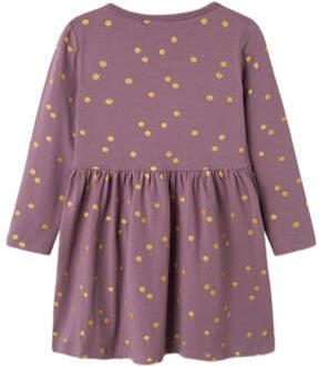 Name it MINI jurk NMFVIVIAN met all over print aubergine Paars Meisjes Katoen Ronde hals 110