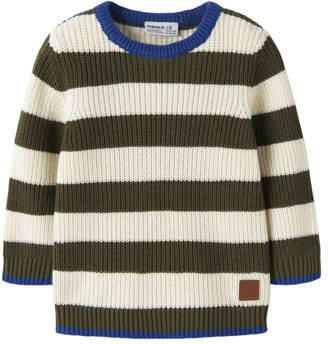 NAME IT MINI katoenen oversized gestreepte trui donkergroen Streep - Foto 3