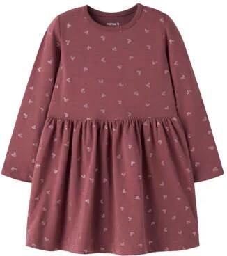 NAME IT MINI korte jurk met hartjes roodbruin Meisjes Stretchkatoen Ronde hals glitter