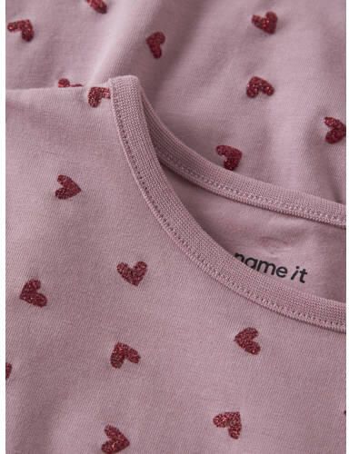 NAME IT MINI korte jurk met hartjes roze Meisjes Stretchkatoen Ronde hals - Foto 2
