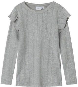 NAME IT MINI longsleeve grijs melange Meisjes Katoen Ronde hals Effen