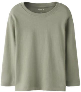 NAME IT MINI longsleeve grijsgroen Jongens Katoen Ronde hals Effen