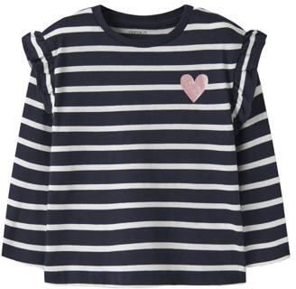 NAME IT MINI longsleeve met glitter donkerblauw wit Meisjes Katoen Ronde hals