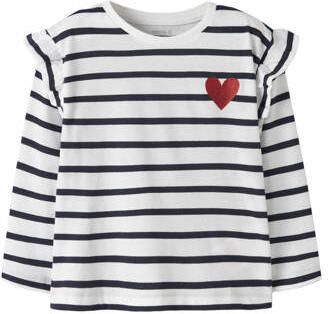 NAME IT MINI longsleeve met glitter wit donkerblauw Meisjes Katoen Ronde hals