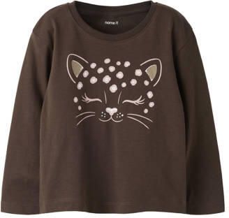 NAME IT MINI longsleeve met print donkerbruin Meisjes Katoen Ronde hals