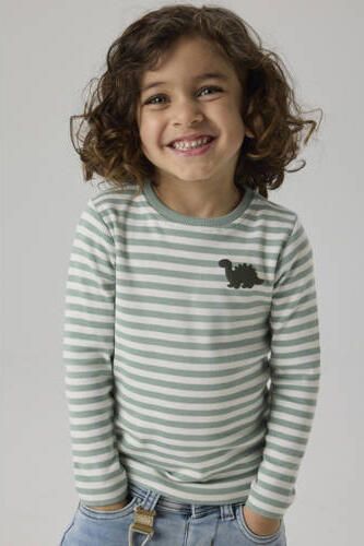 NAME IT MINI longsleeve met streepdessin lichtgroen Jongens Katoen Ronde hals