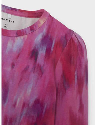 Name it MINI longsleeve NMFLARIANA met all over print fuchsia paars Roze Meisjes Stretchkatoen Ronde hals 122 128