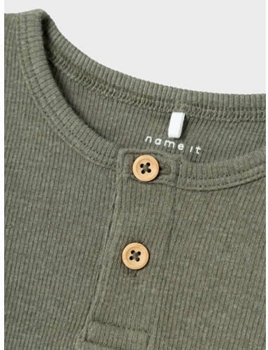 NAME IT MINI longsleeve NMMKAB olijfgroen Jongens Stretchkatoen Ronde hals