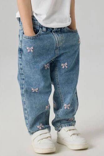 NAME IT MINI loose fit jeans NMFBELLA met strikjes Medium blue denim Blauw - Foto 3