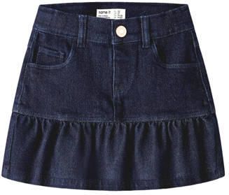 NAME IT MINI midi spijkerrok met glitters en plooien donkerblauw Meisjes Denim