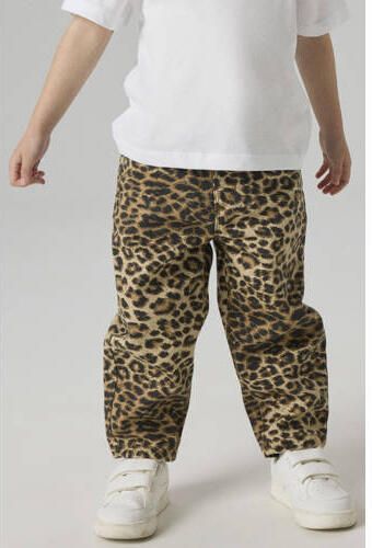NAME IT MINI mom casual broek met panterprint lichtbruin Meisjes Katoen
